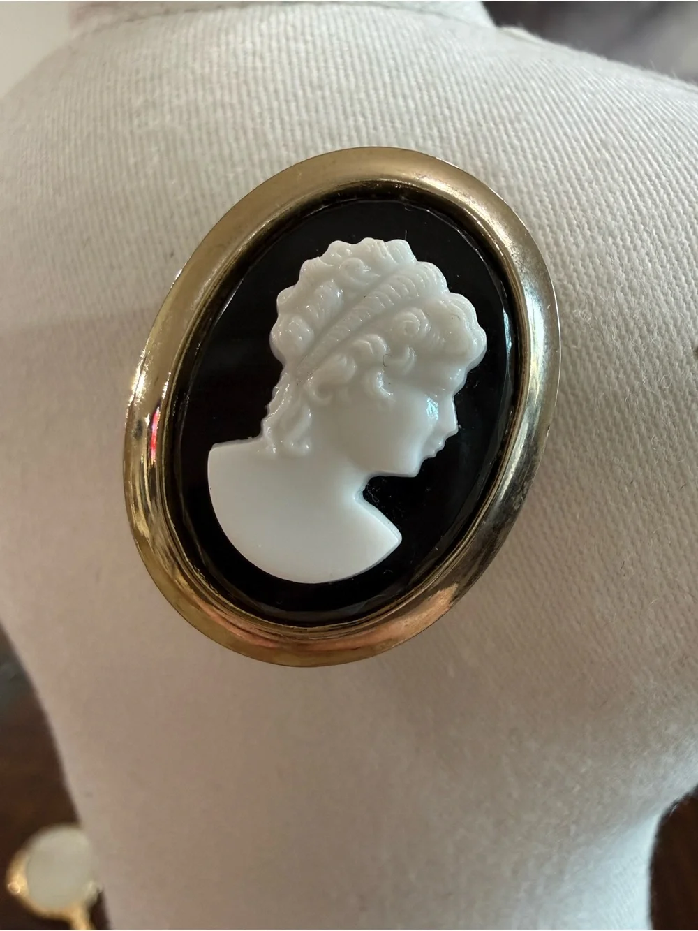 Vintage Black and White Cameo Brooch - Women Accessories